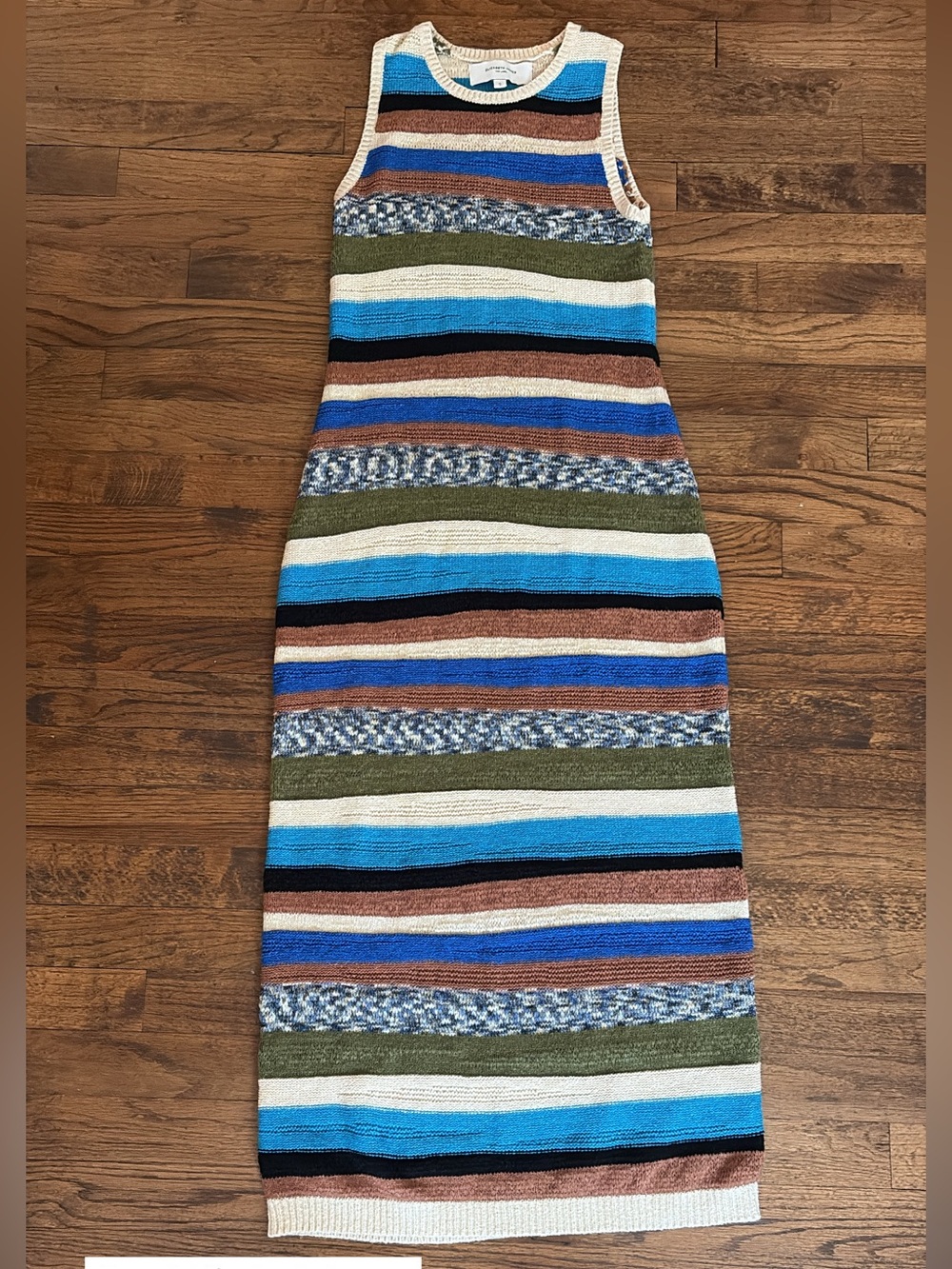 Striped Knit Maxi Dress in Blue, Green & Brown